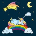 ÃÂ¡ute Unicorn sleep on the rainbow,sky with moon,stars and comet